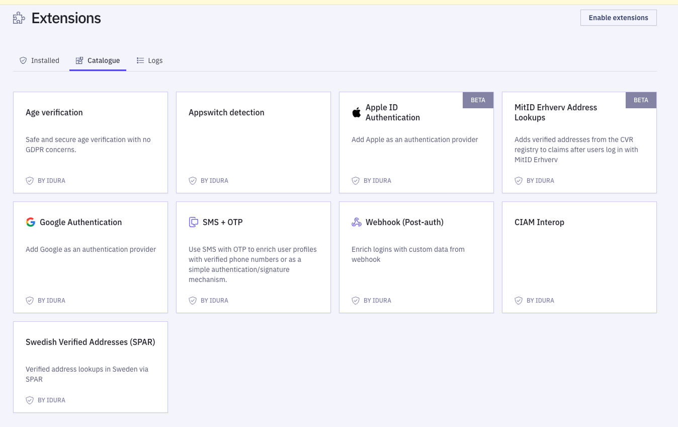 Extensions in dashboard