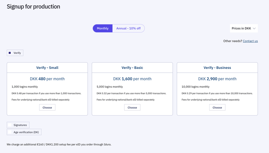 Sign up for production