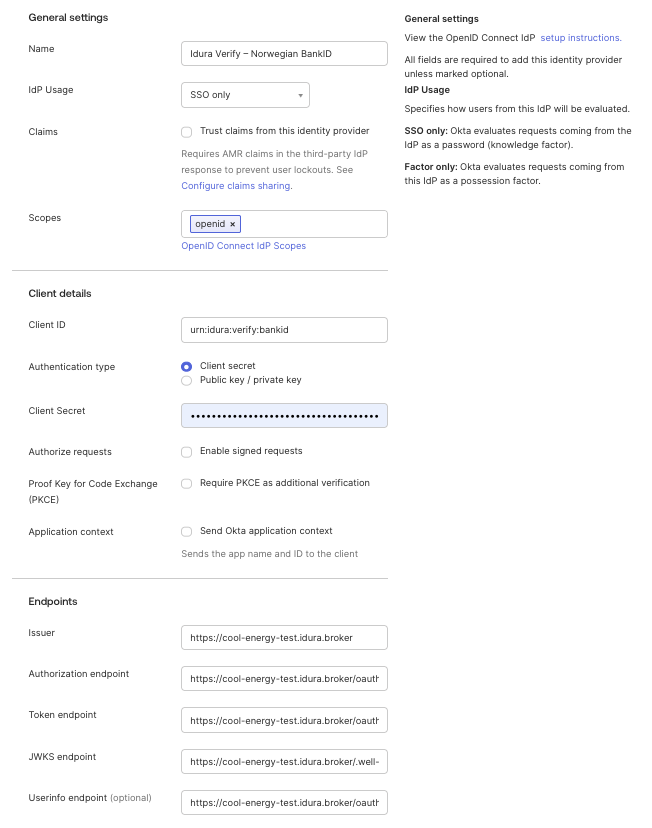 Add OIDC provider in Okta Dashboard