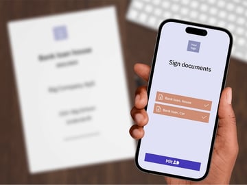 iphone mockup table with papers-signature api-dk mitid
